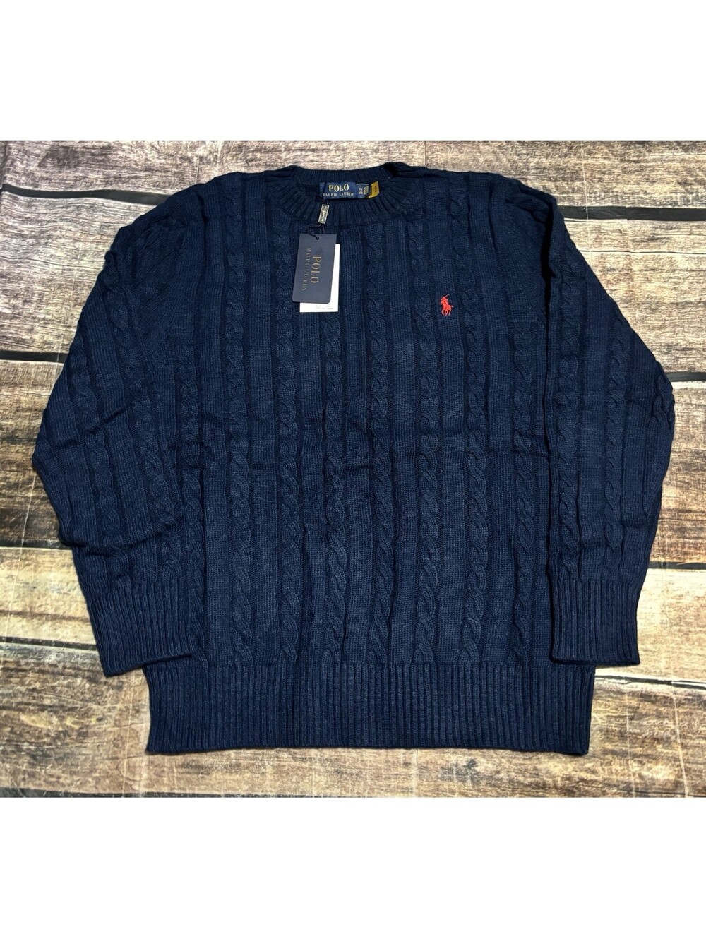 Polo Ralph Lauren Sweater Womens 2XL Wool Blend Cable Knit Crew Neck Blue